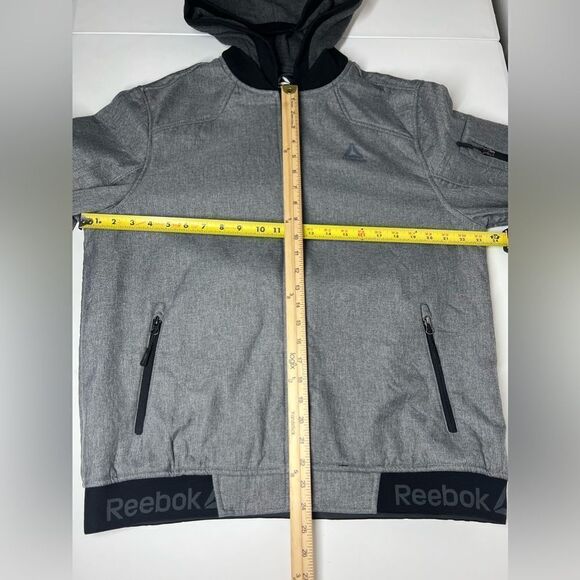 Reebok Softshell Athletic Jacket Full zip Hooded Gray Black Size L Fleece Lined - Picture 9 of 13